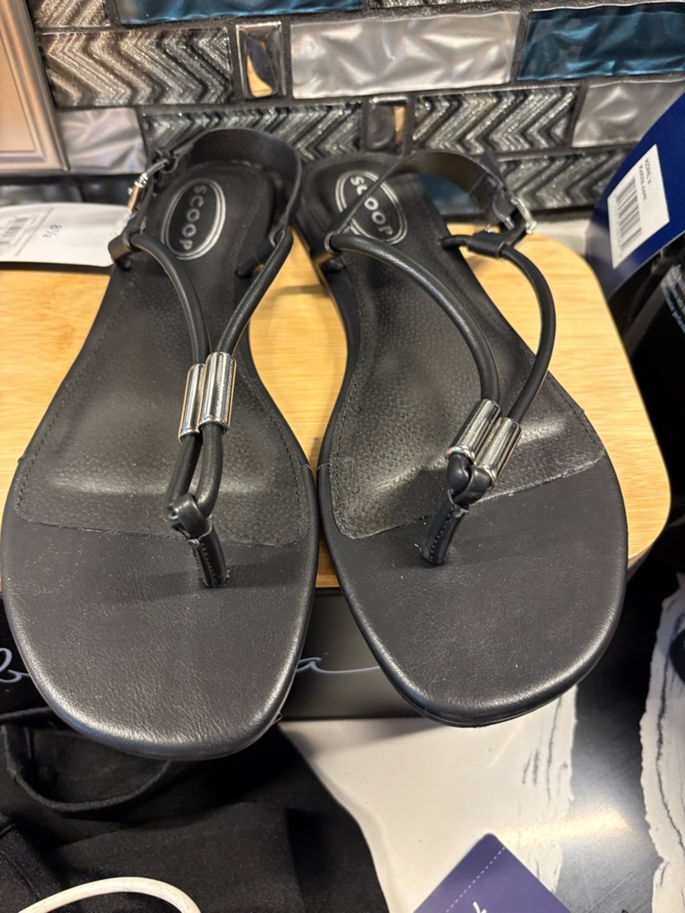 COOP Black Minimalist T-Strap Women's Sandals